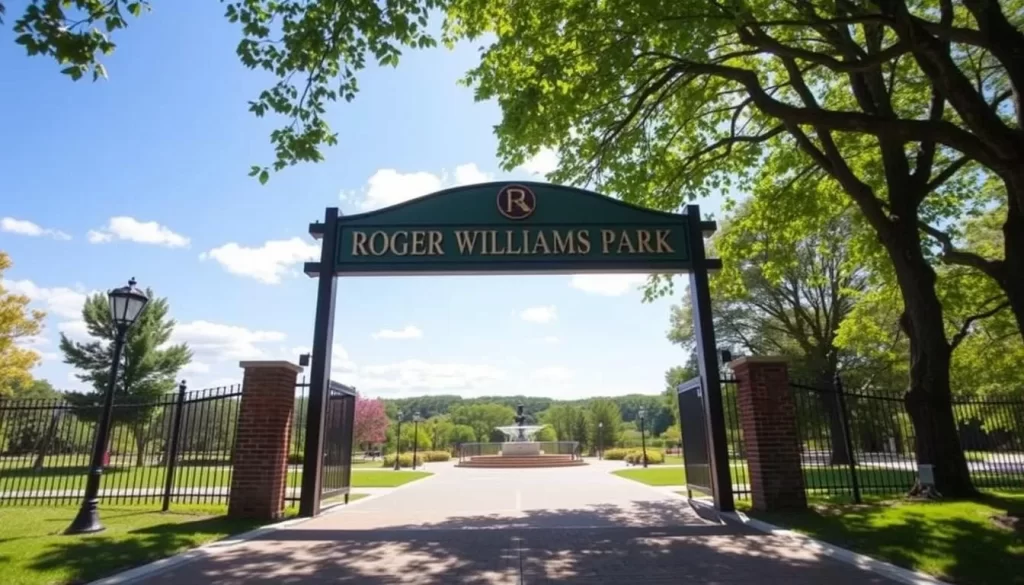 Image of Roger Williams Park's main entrance or a scenic view within the park
