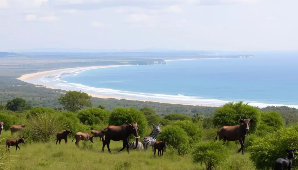 Image of Saadani National Park with wildlife and beach in the background