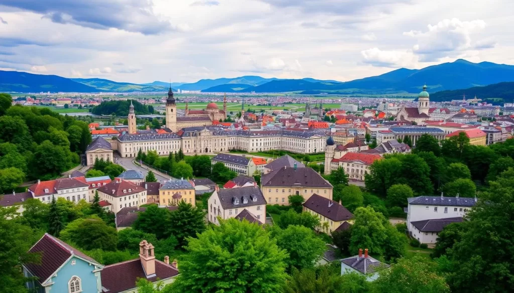 Image of Salzburg cityscape with a Sound of Music theme