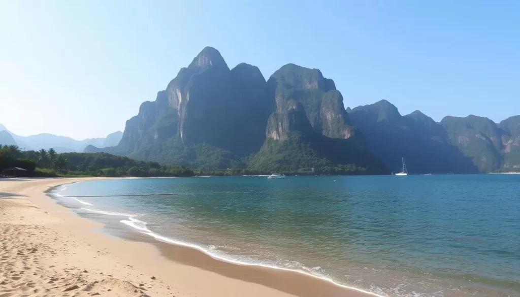 Image of Sam Roi Yot Beach with the 300 peaks mountains in the background