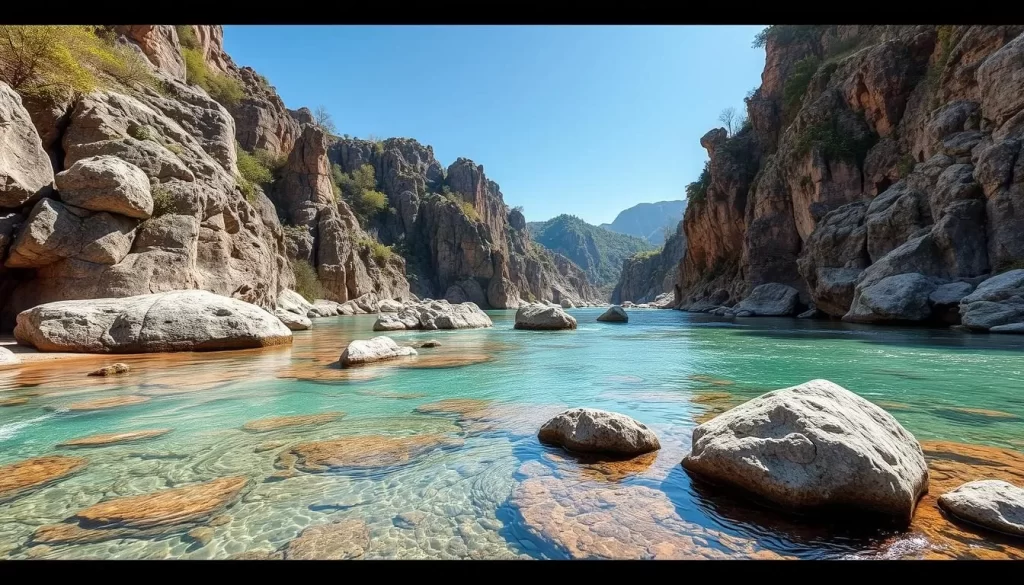Image of Sanzhan River with clear water and natural rock formations