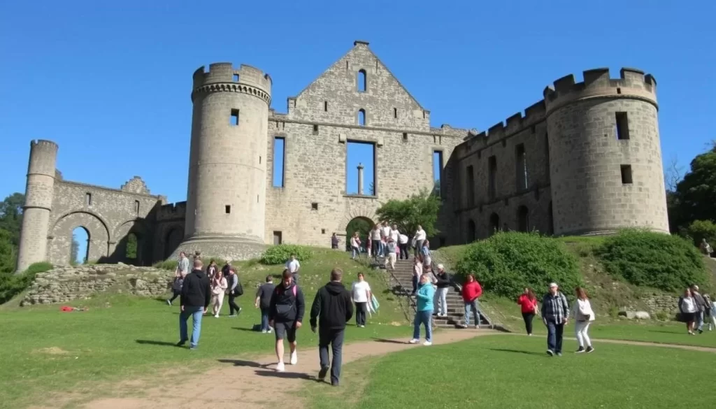 Image of Schellenberg castle ruins with visitors exploring