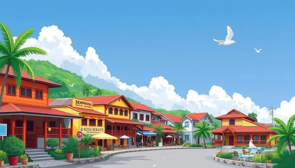Image of Semporna town with various hotels and accommodations