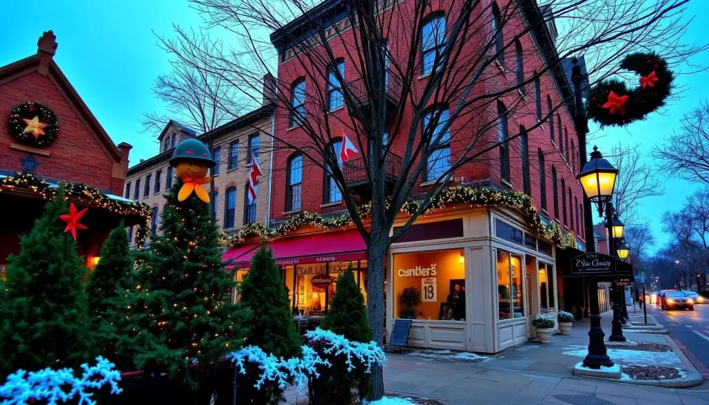 Image of St. Charles historic downtown area decorated for Christmas