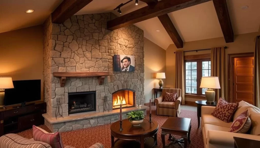 Image of Stein Eriksen Lodge room with a stone fireplace