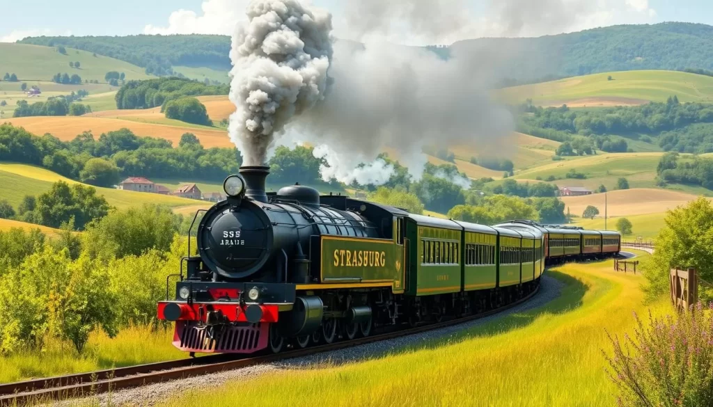 Image of Strasburg Railroad train chugging through the countryside