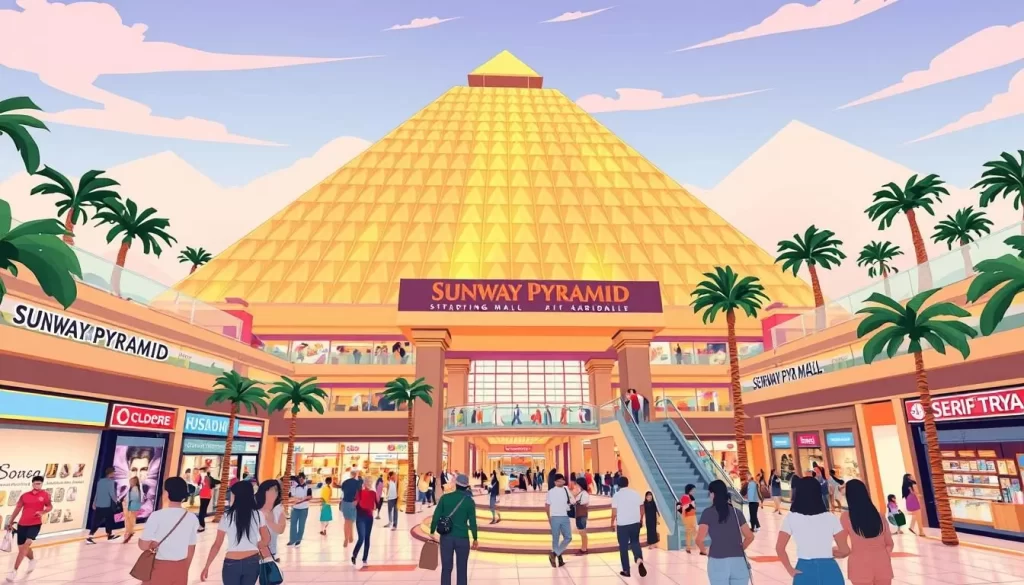 Image of Sunway Pyramid Shopping Mall, known for its Egyptian-themed architecture and variety of retail outlets.
