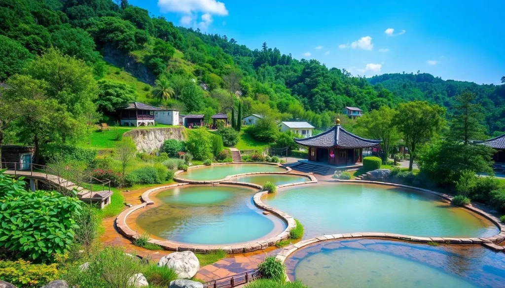 Image of Tai'an Hot Springs surrounded by lush greenery