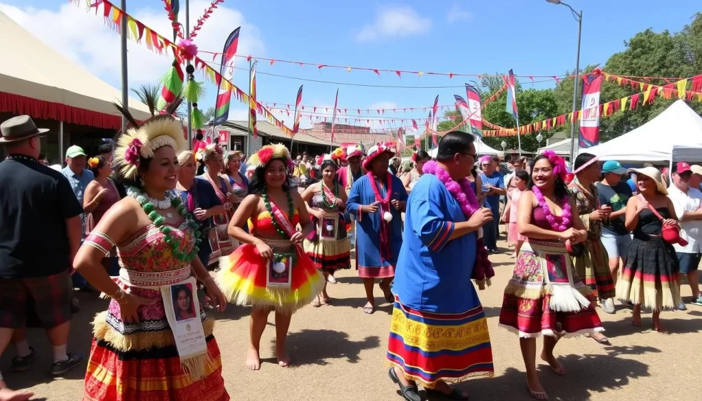 Image of Te Maeva Nui Festival with people in traditional costumes