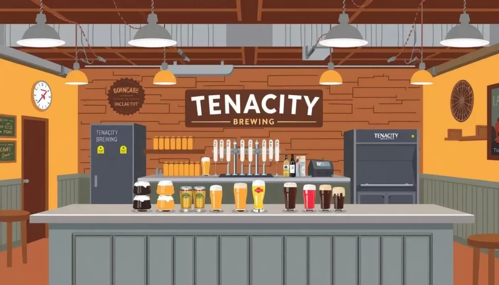 Image of Tenacity Brewing's taproom with a selection of craft beers
