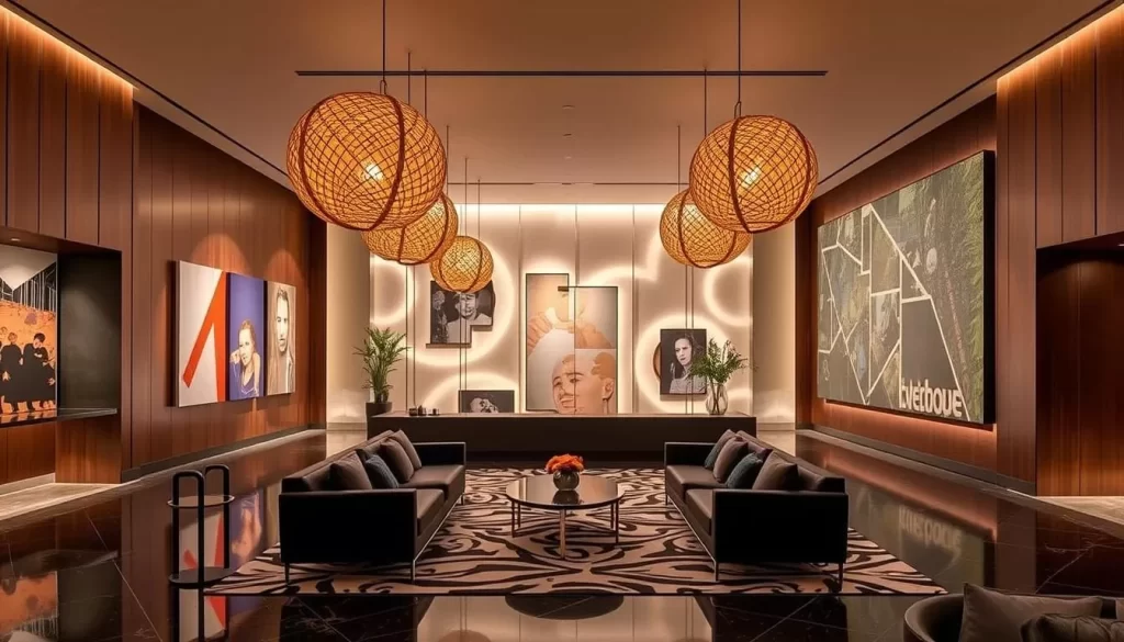 Image of The 21c Museum Hotel's lobby with modern art installations