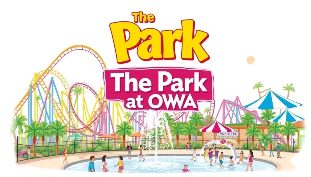 Image of The Park at OWA with roller coasters and a splash pad