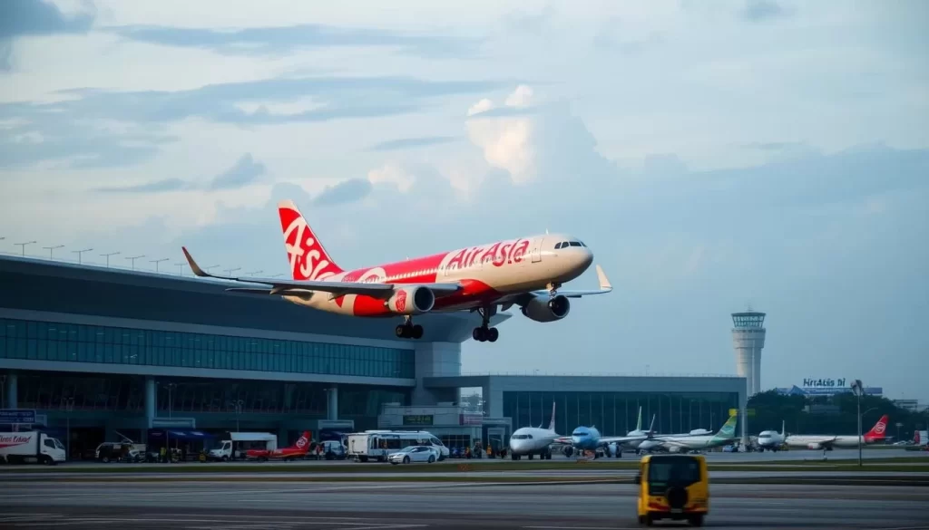 Image of Trang Airport with Air Asia flight landing