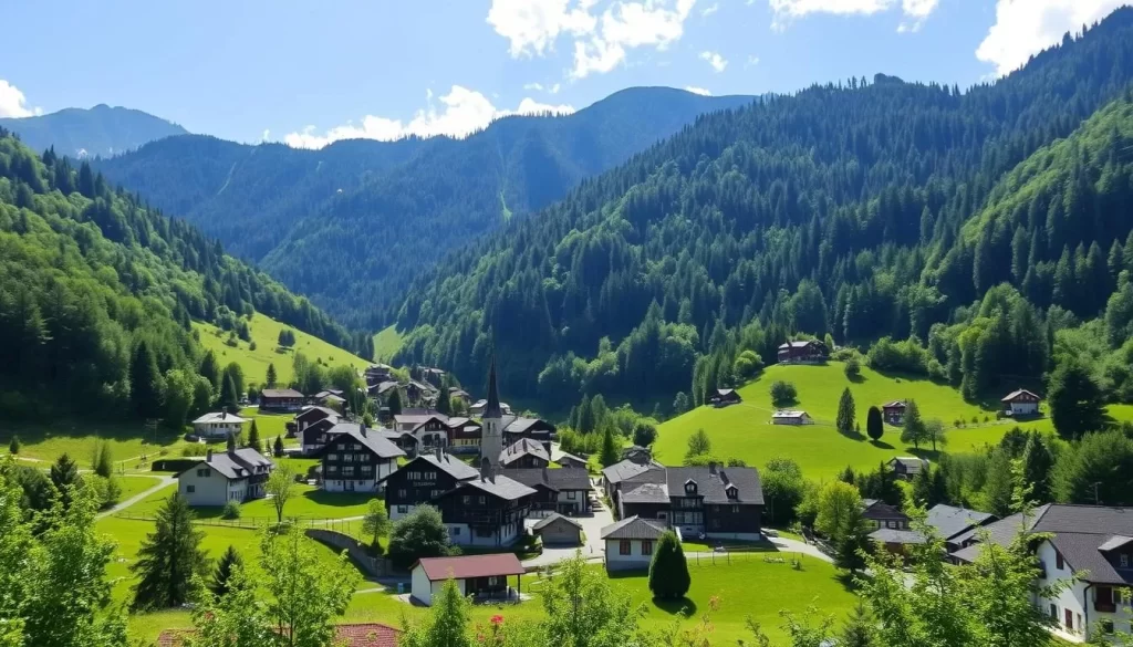 Image of Triesenberg village with traditional Walser houses