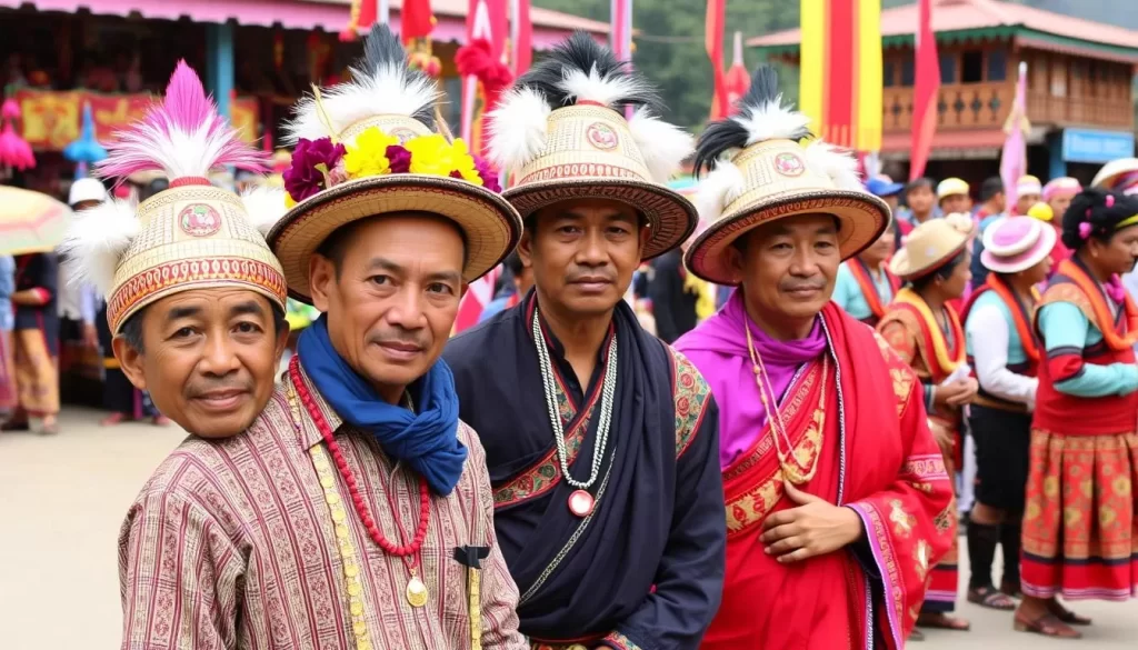 Image of Tsukhenyie Festival in Phek, Nagaland, showcasing men in traditional attire