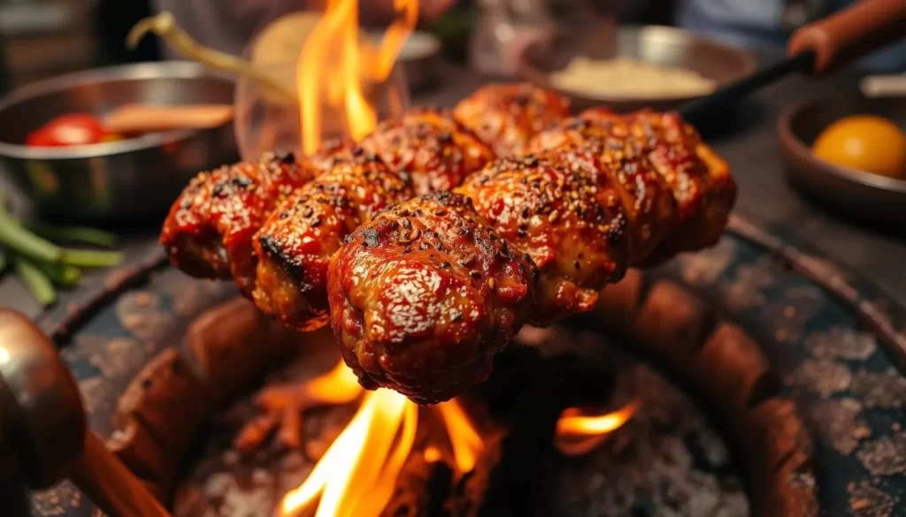 Image of Urfa kebab being grilled