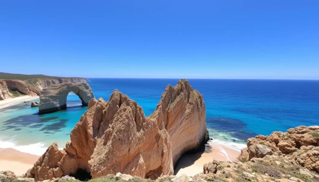 Image of Voelklip Beach with its rocky outcrops and clear waters