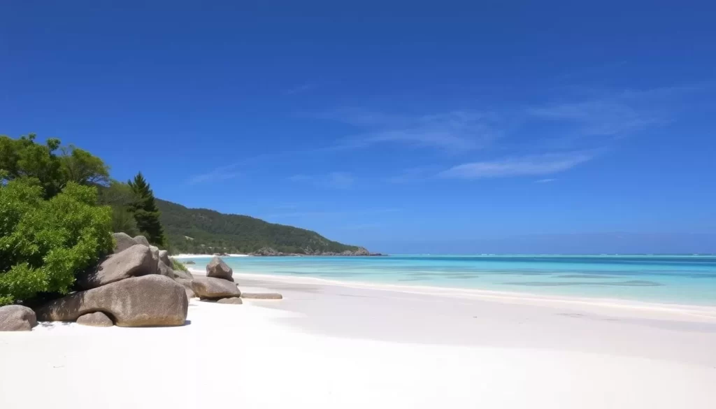 Image of Whitehaven Beach in the Whitsundays with its pure silica sand and turquoise waters.