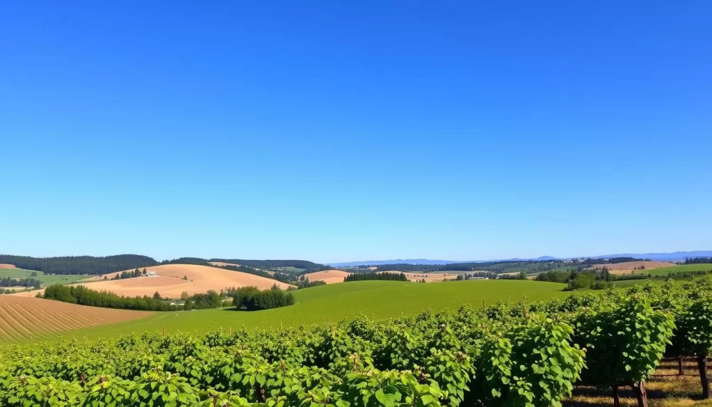 Image of Willamette Valley vineyards during a sunny day