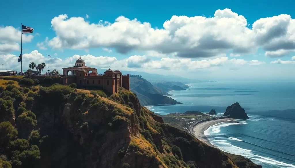 Image of a California tourist attraction with varying weather conditions