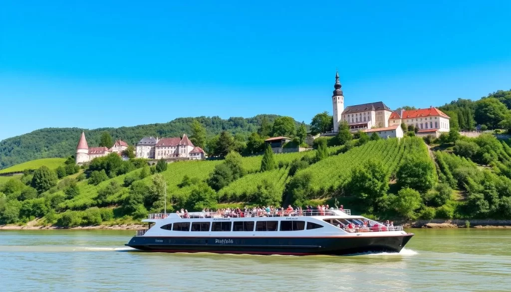 Image of a Danube River cruise boat in the Wachau Valley
