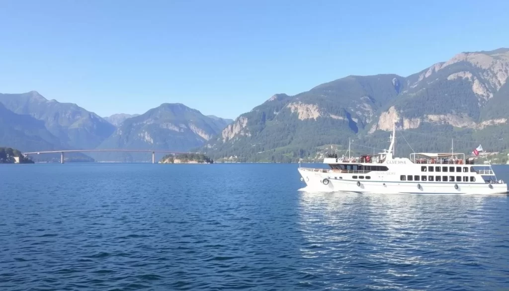 Image of a Lake Geneva Cruise Line boat on the lake