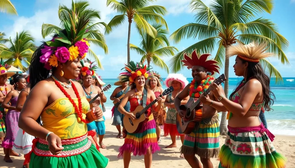 Image of a Marshall Islands festival with participants in traditional attire