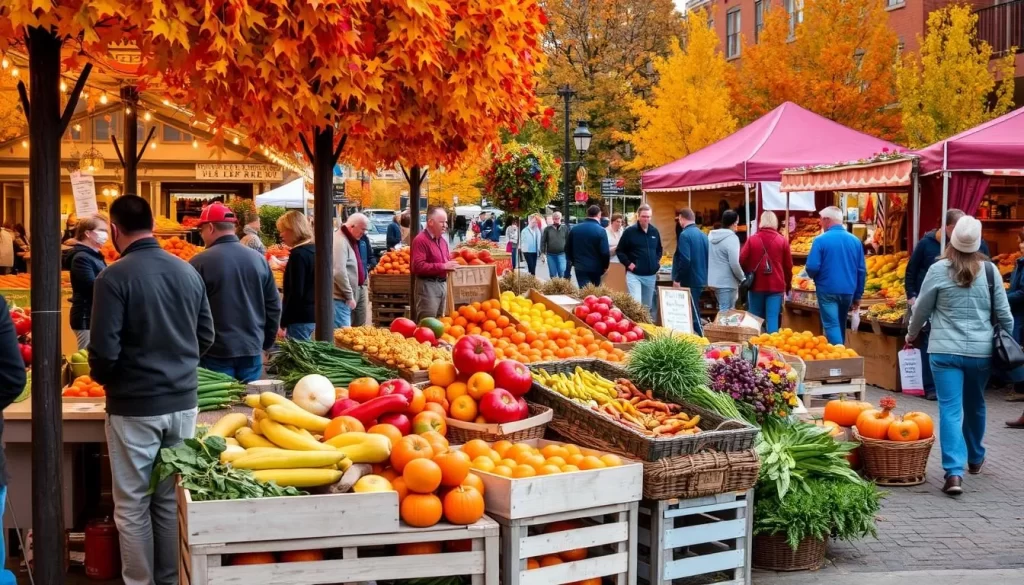 Image of a Michigan fall festival with autumn colors and harvest produce