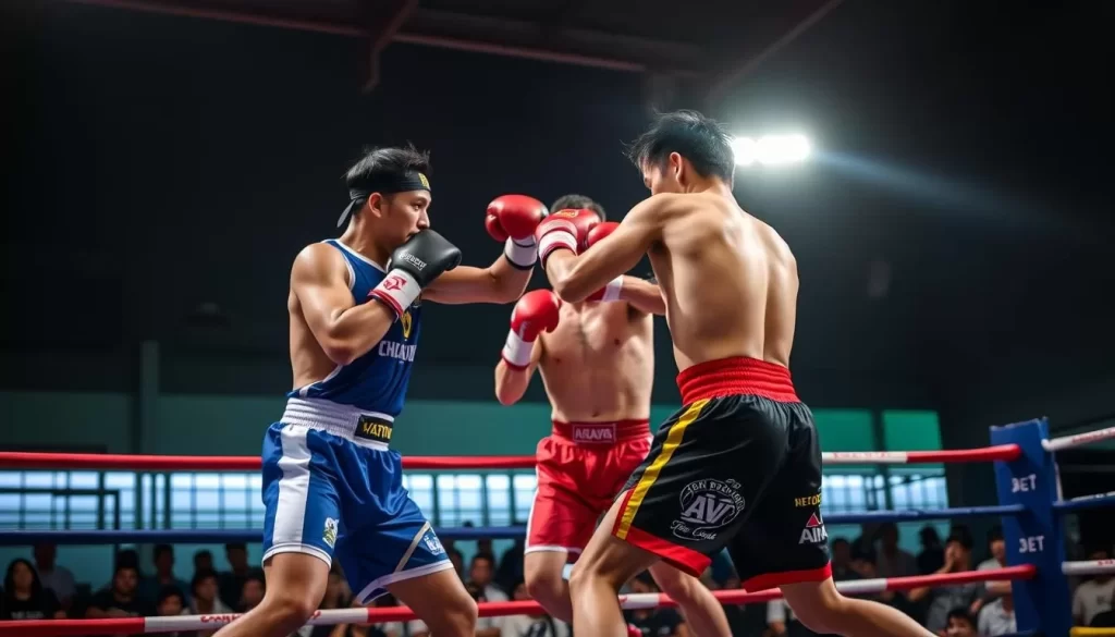 Image of a Muay Thai boxing match at Chaweng Boxing Stadium on Koh Samui