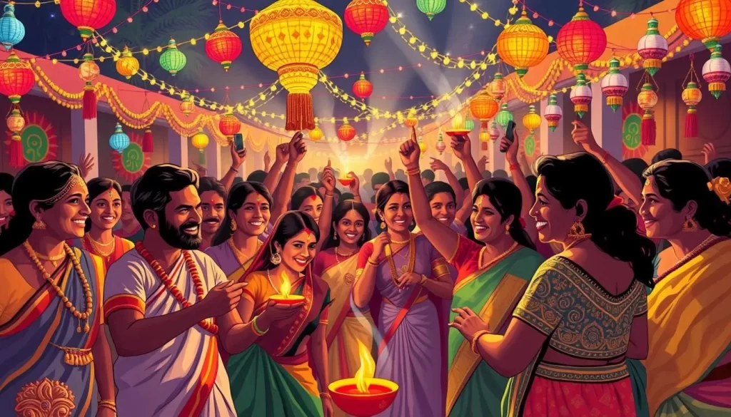 Image of a Sri Lankan Tamil community celebrating Deepavali with lights and decorations