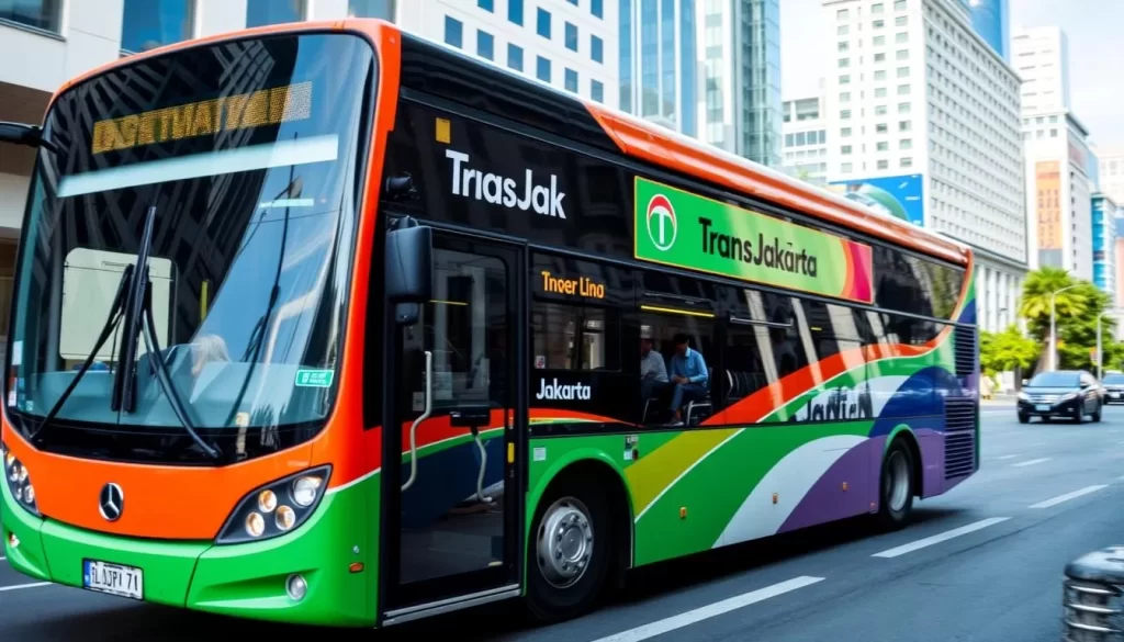 Image of a TransJakarta bus in operation