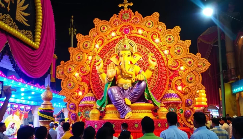 Image of a beautifully decorated Ganesh pandal in Delhi