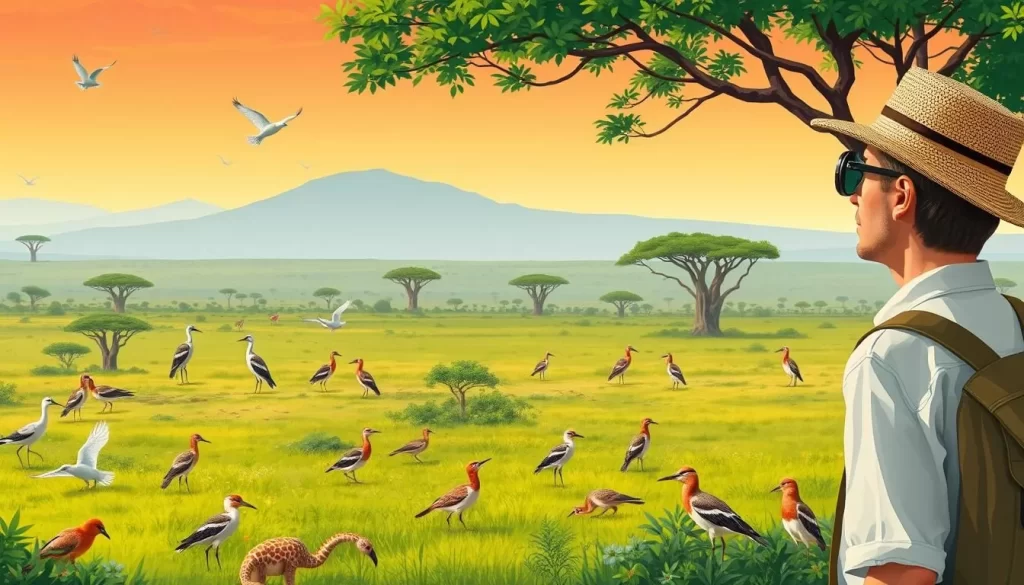 Image of a bird watcher spotting birds in Serengeti National Park