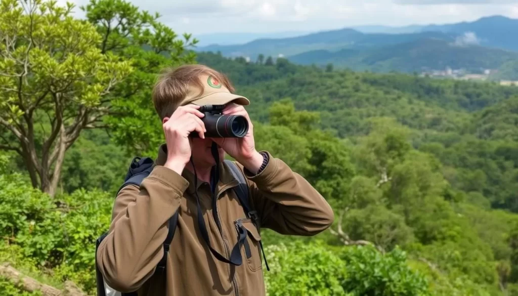 Image of a birdwatcher spotting a rare bird species in Aberdare National Park