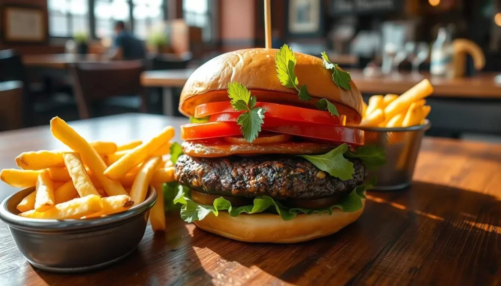 Image of a bison burger at Carver's Marketplace