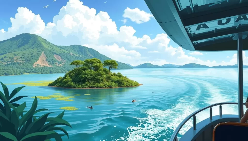 Image of a boat cruise on Lake Victoria near Rubondo Island