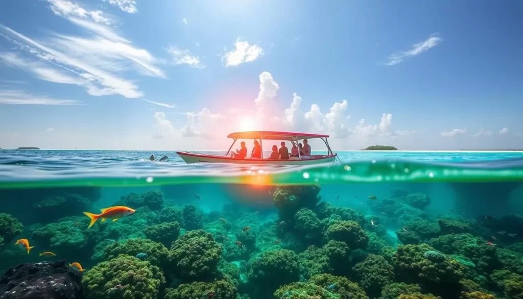 Image of a boat tour around the Layang Layang atoll
