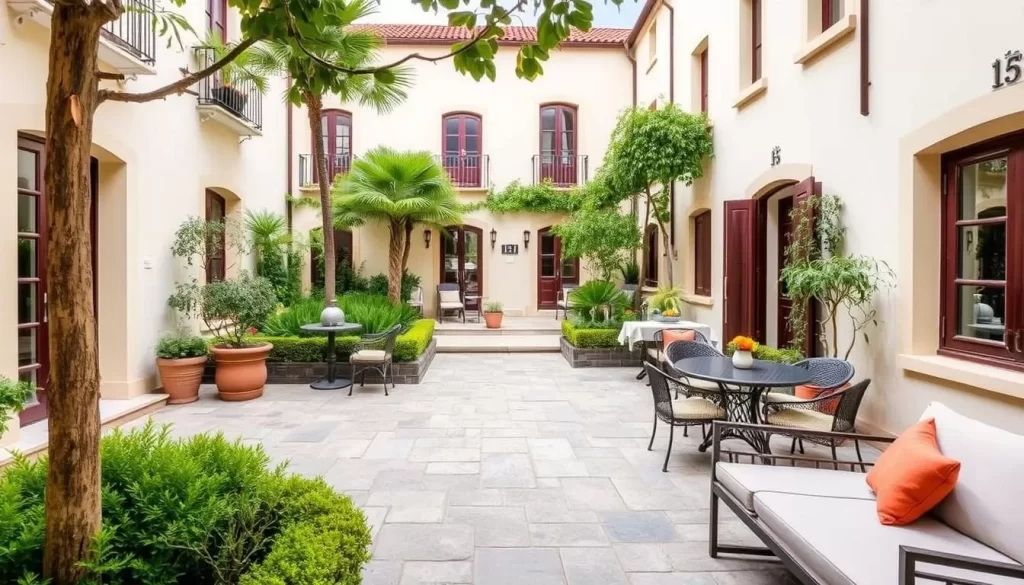 Image of a boutique hotel in Bozcaada with a charming courtyard