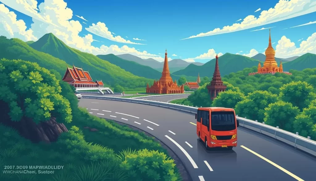 Image of a bus traveling from Chiang Mai to Sukhothai