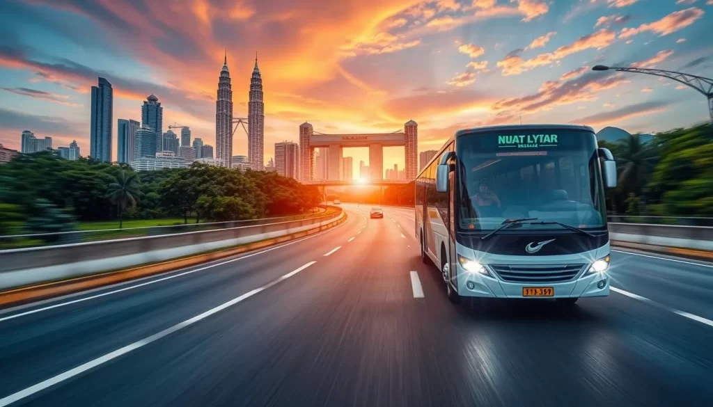 Image of a bus traveling from Kuala Lumpur to Melaka