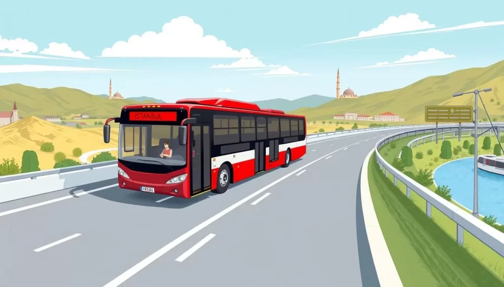 Image of a bus traveling on the highway from Istanbul to Bursa