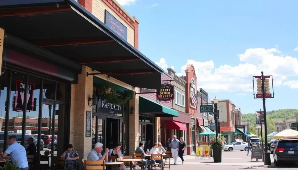 Image of a bustling downtown Rapid City dining scene