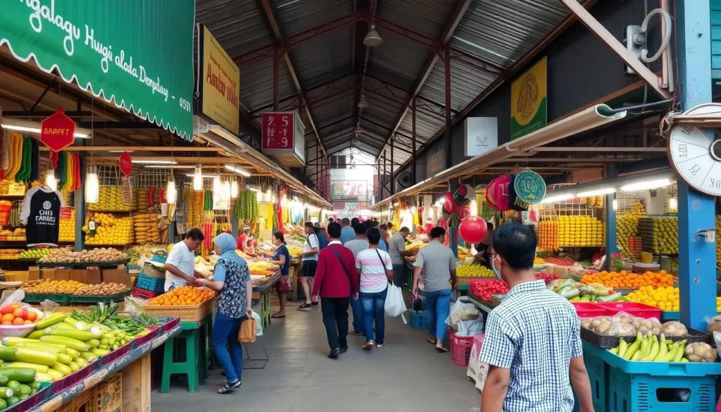 Image of a bustling traditional market in Kuala Terengganu