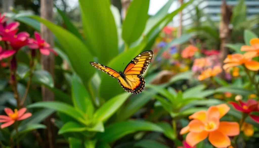 Image of a butterfly in flight within the Konya Tropical Butterfly Garden