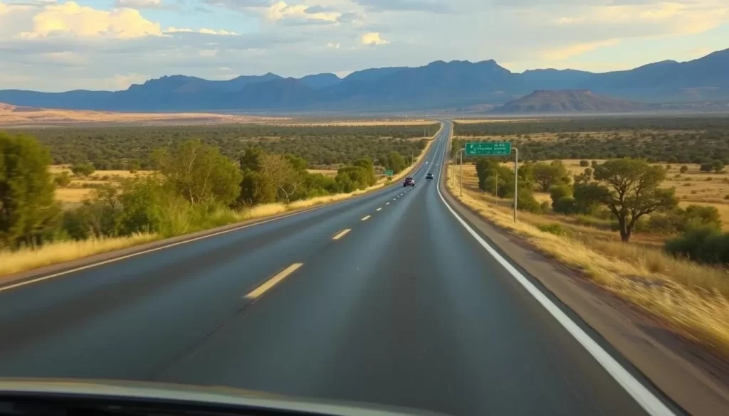 Image of a car driving on the N4 highway towards Madikwe Game Reserve