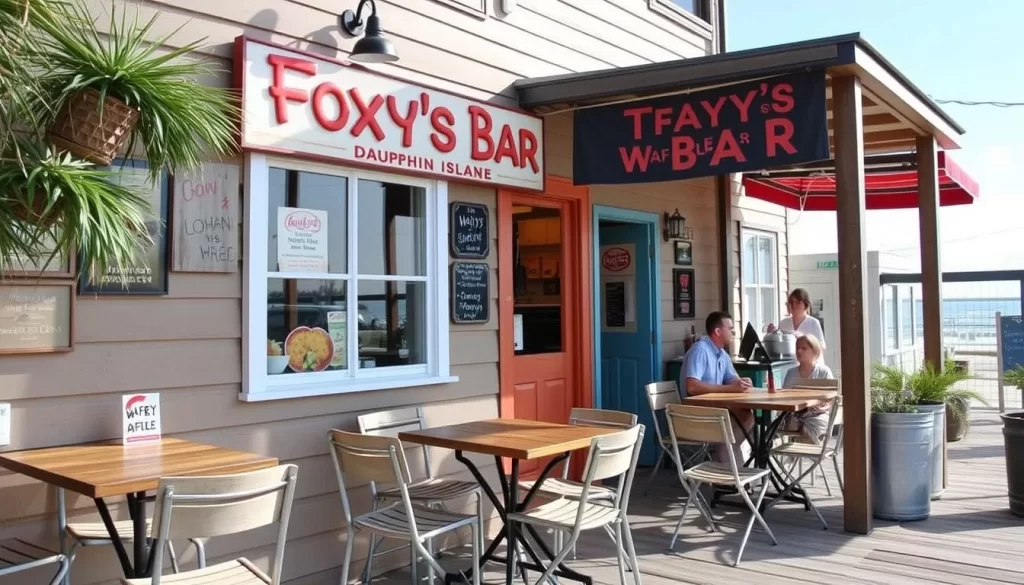 Image of a casual eatery or cafe on Dauphin Island, such as Foxy's Waffle Bar