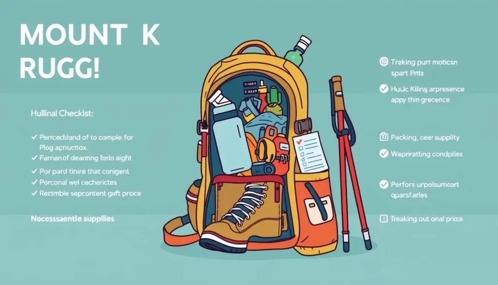 Image of a checklist or a backpack with Kilimanjaro climbing gear