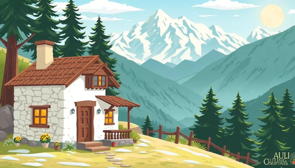 Image of a cozy cottage in Auli with a Himalayan backdrop