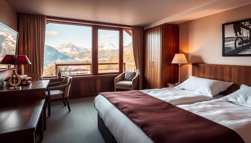 Image of a cozy hotel room in Triesenberg with a view of the mountains.