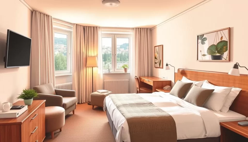 Image of a cozy hotel room in Wiltz with a comfortable bed and modern amenities.